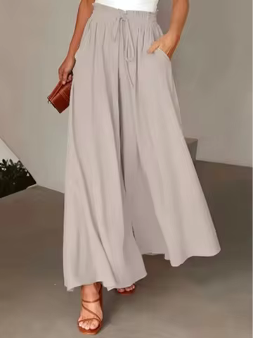 Lace Up Printed Women's Long Trousers Casual Pocket Women's Wide Leg Pants Fashionable High Street B
