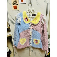 2-Piece Set Colorful Long-Sleeved Kobua Top Pink + Blue + Yellow Bow Decoration Hidden Zipper On The Back + Shorts Missagale Label.