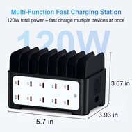 120W Multi-port charger high-power 10 port USBC mobile phone storage stand charger, multi port charg