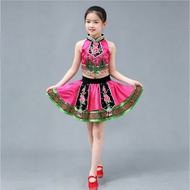 Girls Traditional Ethnic Costume Kids Sleeveless Dance Performance Outfit
