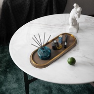 Rzone Minimalist Light Luxury Nordic Model Room Jewelry Oval Leather Woven Texture Tray Storage Orna