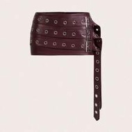 Form-Fitting PU Drape Decor Ultra Low Waist Mini Skirt Burgundy