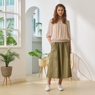 [CUMAR] Elastic Waist Multi-Pocket Cargo Dress Blue Green