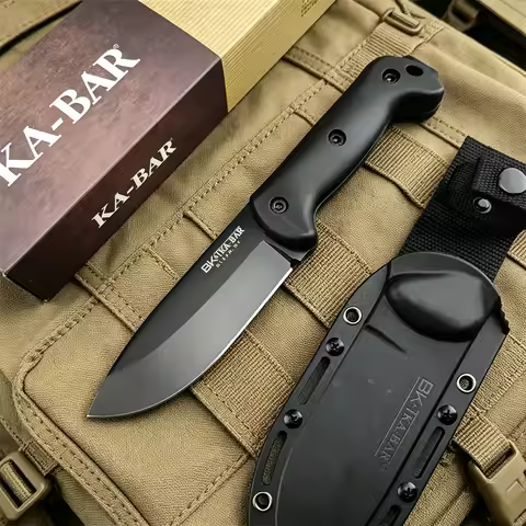 KA-BAR BK2 Hunting Fixed blade Knife 8Cr13Mov Blade Nylon Fiber Handle with Secure-Ex Sheath Camping