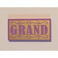 Brick2cube Part-Tile 2 x 4 with Medium Lavender 'GRAND' on Gold Background Pattern (Sticker)-Set 411