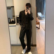 Bộ Pijama Đen Sọc Nam Nữ Chất Lụa Cao Cấp