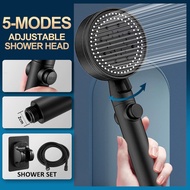Shower Head Water Saving Black 5 Mode Adjustable High Pressure Shower One-key Stop Water Massage Eco