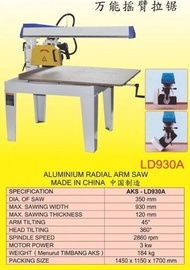 Mesin Gergaji Potong Kayu Dan Aluminium Radial Arm Saw Machine LD930A