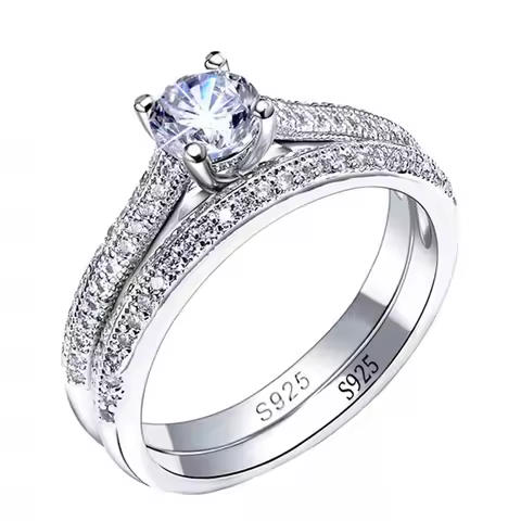1 pair Vintage Halo 925 Sterling Silver Wedding Ring Set For Women Lady Anniversary Gift Jewelry Bul
