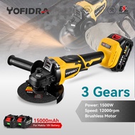 Yofidra 125mm M14 Brushless Angle Grinder 3 Gears Cordless Woodworking Polishing Cutting Power Tool For Makita 18V Battery