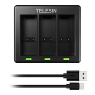 TELESIN 3 Ways Battery Charger With LED Light Charging Box for GoPro Hero 9 10 11 12 Black Action Camera Accessories