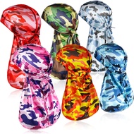 Tarpop 6 Pcs Camo Durag for Men Silky 360 Waves, Colorful Camo Durag Design Du Rag Cap for Men and W