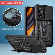 For Realme C63 C61 NFC 4G 2024 Case Metal Ring Magnetic Holder Armor Phone Casing for Realme c63 c61