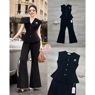 2-8293 Athena Brand Set Sleeveless Shirt With Large Collar Matching Bell-Bottom Pants And Brooch [2P