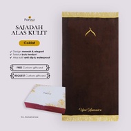 Faryuz - Plain Brown Prayer Rug with Thin Velboa Fur, Leather Prayer Rug, Tassel Hampers, Wedding So