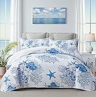 Coastal Bedding King Size Coastal Quilt with Sham, Nautical Bedding Beach Comforter Sets Ocean Bedsp