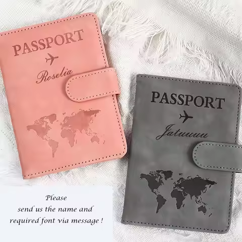 Custom Customized Passport Cover with Name for Couple ID Bank Card PU Leather Passport Case Travel A