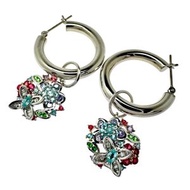 Pre-owned hoop earrings with charms featuring Paraiba tourmaline (0.13 x 2 carats), sapphires (0.15 