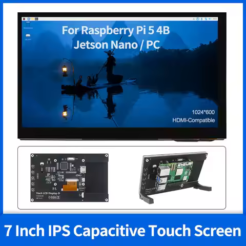 7 Inch IPS Screen 1024*600 Capacitive 5-Point Touch Monitor HDMI-Compatible HD Display for Raspberry