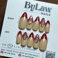 MERAH [ BYLAW.NAILS ] French Red Maroon 3D Flower | PREMIUM FAKE NAILS | PRESS ON NAILS | FAKE NAILS