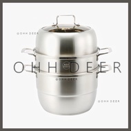 OHHDEER 32CM Stainless Steel Steamer (ZHENGLI) Three Layer Thick Steaming Plate Electric Stove Multipurpose Steamer
