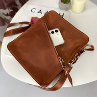 皮革男士棕色郵差包/皮革斜背包/訂製單肩包