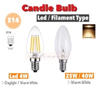 4W/25W/40W E14 C35 LED CANDLE EDISON BULB LED BULB CHANDELIER FILAMENT BULB MENTOL LAMPU HIASAN HOME