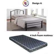 Single Metal Bed Frame + 4 Inch Foam Mattress