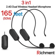 2.4G Dual Wireless Microphone System 3 in 1 Wireless Headset Mics Ideal for Speakers, Voice Amplifier, Teaching, Meeting