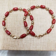Red Coral With 10k Gold Bracelet