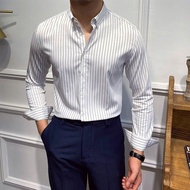 Ready Stock Hot Sale Mr. Deer British All-match Casual Shirt Commuter Slim-fit Trendy Stripes Busine