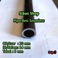 Pipa Besi 1/2 Seamless Hitam Sch80 Od 20mm Id 14mm Tebal 3mm Panjang 10cm sampai 150cm