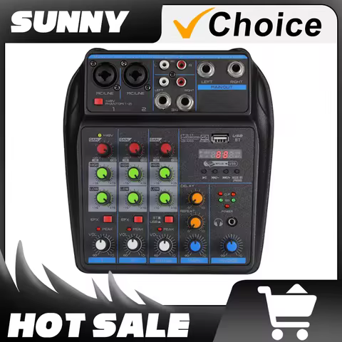 4 channel Mixer Dj Mixing Console Met Bluetooth 48V Phantom Power Monitor Karaoke Systeem Usb Mixer 