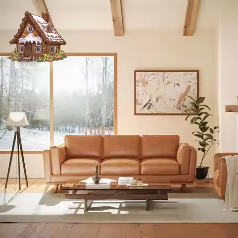 Valencia Artisan Full Leather Sofa 88” - Pure Full Italian Nappa Leather Couch, Solid Wood Accent, U