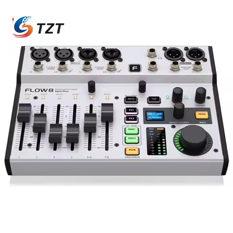 TZT FLOW 8 Digital Mixer 8-Input 2 FX and 2 Monitor Ultra-low Noise Audio Processor Support Bluetoot