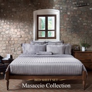 ชุดผ้าปูที่นอน ขนาด 3.5 ฟุต MASSACCIO ผ้าริ้ว 500 เส้นด้าย 3 ชิ้น Bed sheet set size 3.5 feet 500 th