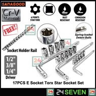 SADAGOOD CRV 17PCS 1/4" 3/8" 1/2" E TYPE SOCKET WRENCH TOOLS SET STAR TORX BOX SOCKET AND 3PCS L HAN
