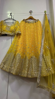 Lehengha  Fabric :Georgette lehnga with paper mirror work  flair 3.5 meter Can can attach  Georgette