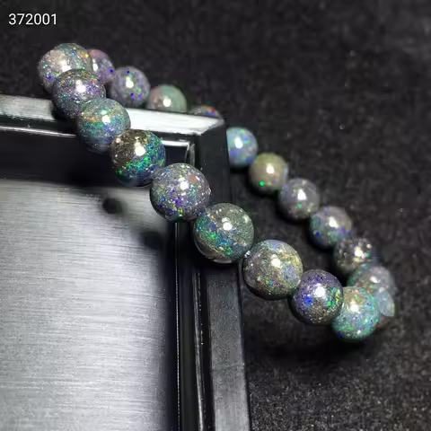 Natural Black Opal Bracelet Round Beads Colorful Opal 9.2mm Flash Light Gemstone Stretch Women Men J