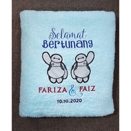 Tuala Mandi Sulam Pertunangan Kartun Baymax Xclusive Dengan Nama (Embroidered Engagement Towel With Personalized Name)