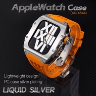 Plating Resin Case + Rubber Strap for iWatch 45mm 44mm Stainless Steel Buckle Band for iWatch 9 8 7 6 5 4 DIY Modification