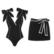 2026 One Piece Swimsuit With Cover Up Trend Swimsuit Women Swimwear Black Swim Suit Bodysuit Bathing
