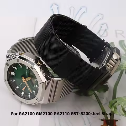 Magnetic Milan Net Watch Strap For Casio GA2100 GM2100 GA2110 GST-B200 Sports Watch Stainless Steel 