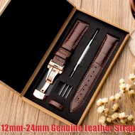 12/13/14/15/16/17/18/19/20/22mm 24mm Calf Genuine Leather WatchBand Alligator Grain Butterfly Clasp 