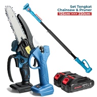 SET Gunting Taman Electrik Garden Pruner Chainsaw Cordless 48 Volt Tiang Telescopic otomatis - 6758