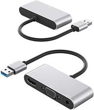 suckoo USB3.0 to HD VGA 3.5 Audio Splitter 1 Input 2 Output External Graphics Card Compatible Computer Host Laptop USB External HDMI TV Monitor Projector Cable Converter 1920@1080P