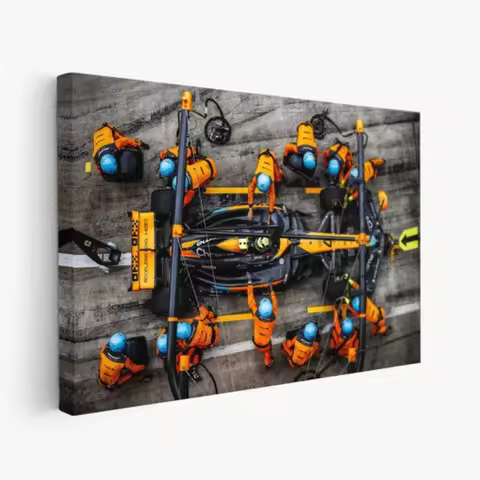 F1 Lando Norris Pit Stop Canvas Poster, MCL60 Racing Car Wall Art Print, Supercar Painting for Room 