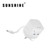 MPE-65WH 2插口插牆式GaN氮化鎵快速充電器 伸縮USB-C充電線 65W (白色) 適用於iPhone 17