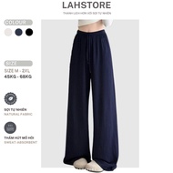 LAHSTORE bamboo linen wide-leg straight pants with elastic waistband QD14 (Blue and White)