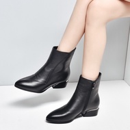 Women's pointy stubby heel short leg fashion boots side zip Doc Martens